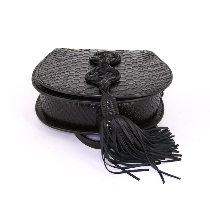Sac bandoulière Saint Laurent en python noir et cuir noir - Detail D4