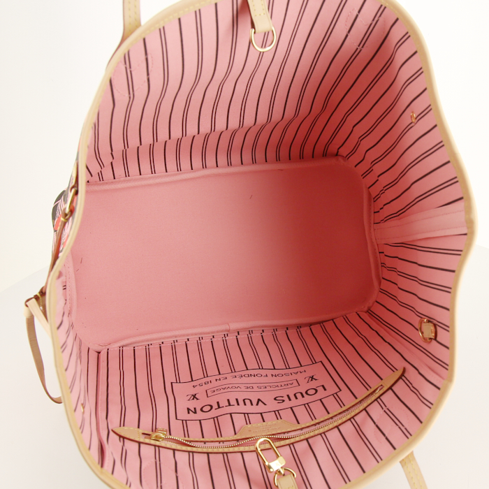 Sac cabas Louis Vuitton Neverfull moyen modèle en toile monogram et cuir naturel - Detail D2