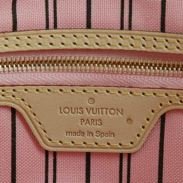 Shopping bag Louis Vuitton Neverfull modello medio in tela monogram a fiori e pelle naturale - Detail D3