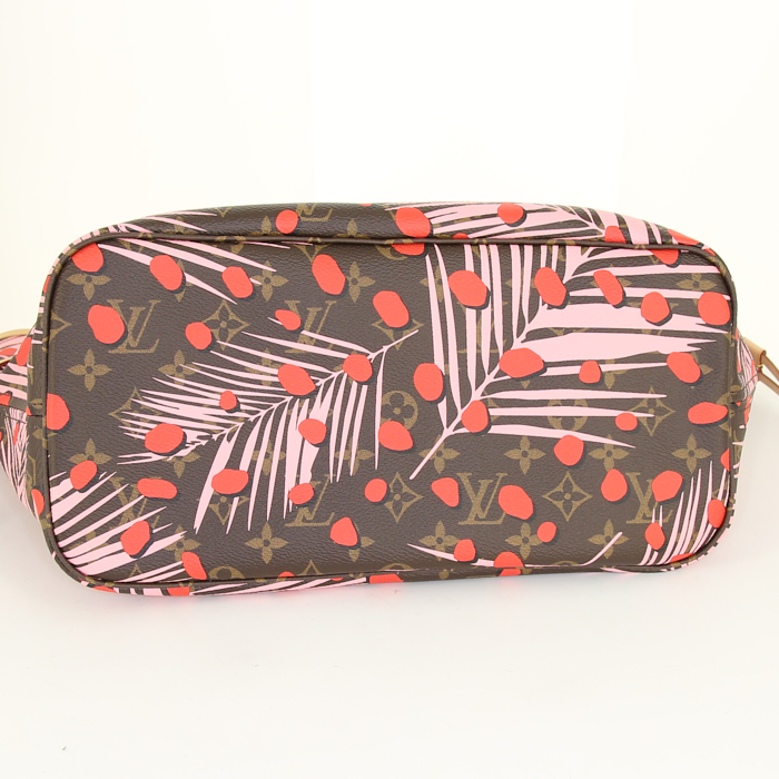 Shopping bag Louis Vuitton Neverfull modello medio in tela monogram a fiori e pelle naturale - Detail D4