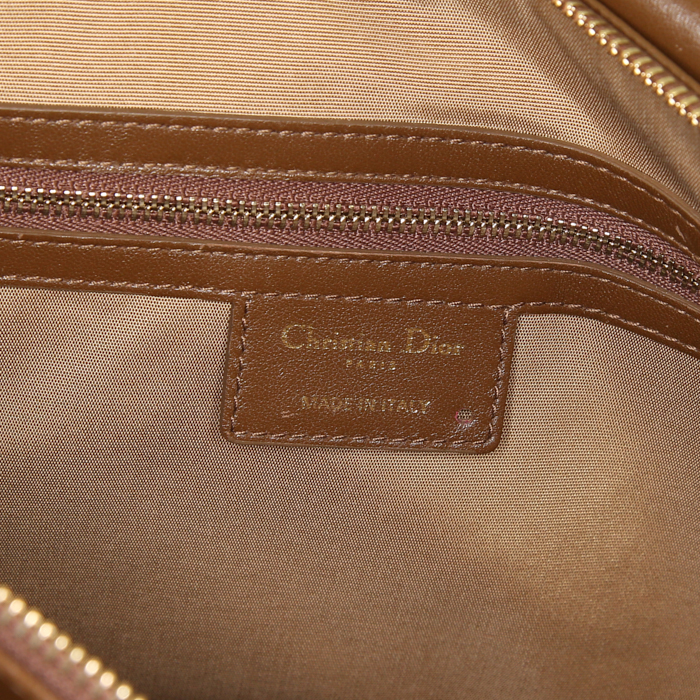 Dior Granville handbag in beige canvas cannage and brown leather - Detail D4
