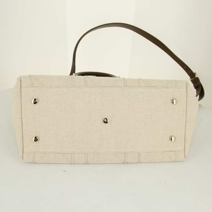 Dior Granville handbag in beige canvas cannage and brown leather - Detail D6