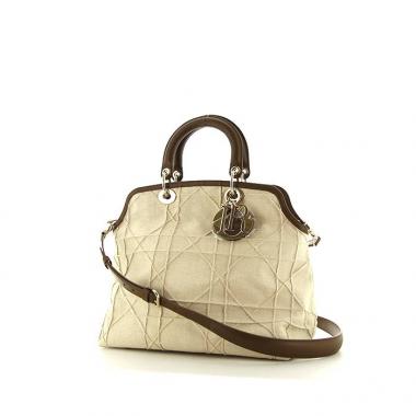 Borsa Dior Granville in tela cannage beige e pelle marrone