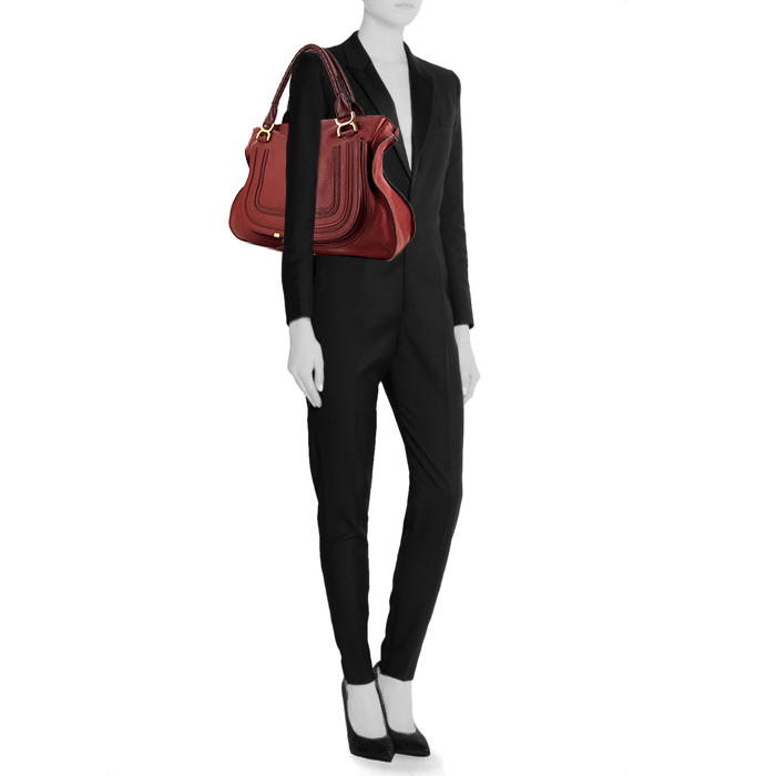 Chloé Marcie large model handbag in red leather - Detail D1