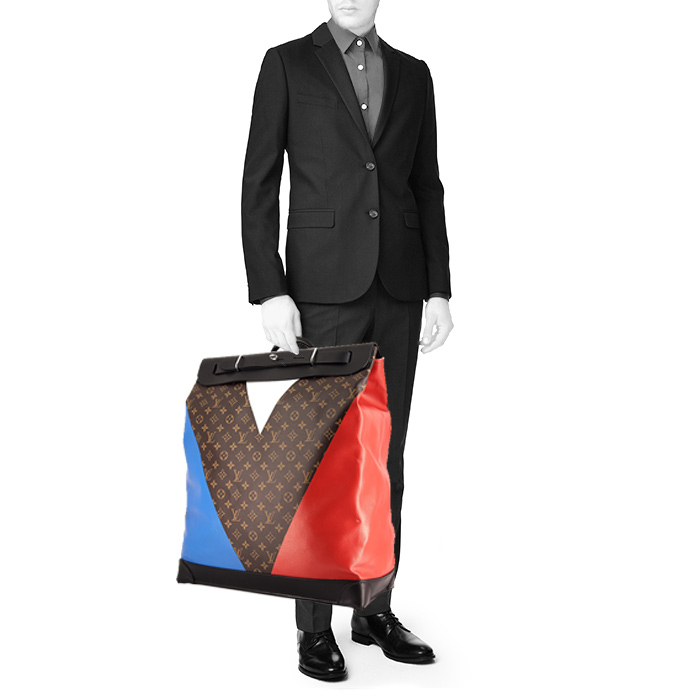 Louis Vuitton Steamer Bag - Travel Bag America's Cup travel bag in brown, blue and red monogram canvas and black leather - Detail D1