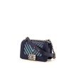 Chanel Boy small model shoulder bag in blue, iridescent green and purple leather - 00pp thumbnail