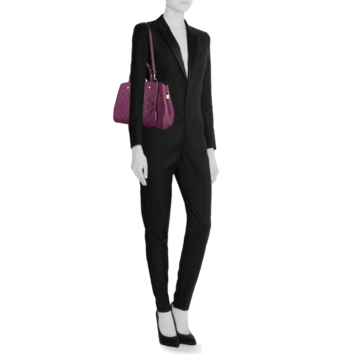 Bolso de mano Louis Vuitton Montaigne modelo mediano en cuero monogram huella violeta - Detail D2