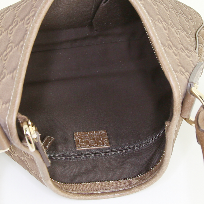 Gucci Abbey bag worn on the shoulder or carried in the hand in brown monogram suede and brown Pecari leather - Detail D2