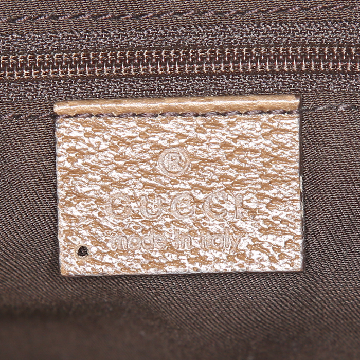 Sac porté épaule ou main Gucci Abbey en daim monogram marron et cuir de Pecari marron - Detail D3