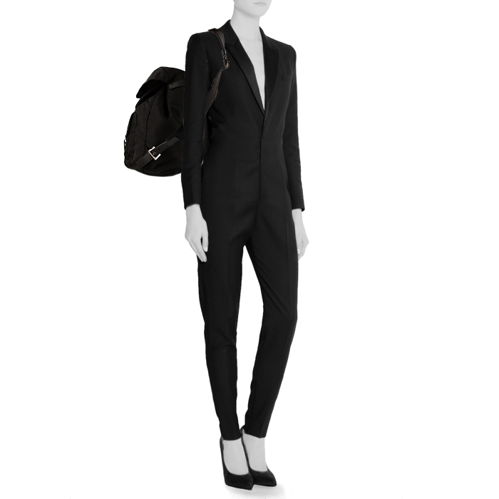 Prada backpack in black canvas and black leather - Detail D1