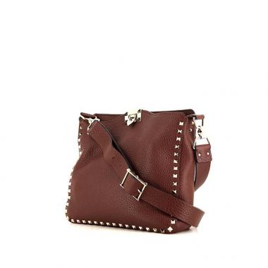 Bolso bandolera Valentino Garavani Rockstud en cuero granulado marrón