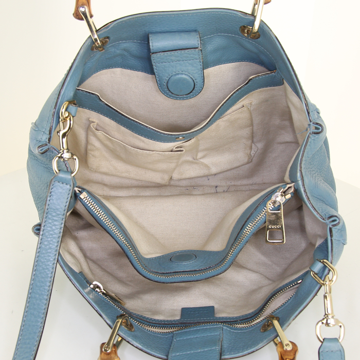 Borsa Gucci Bamboo in pelle martellata blu - Detail D3