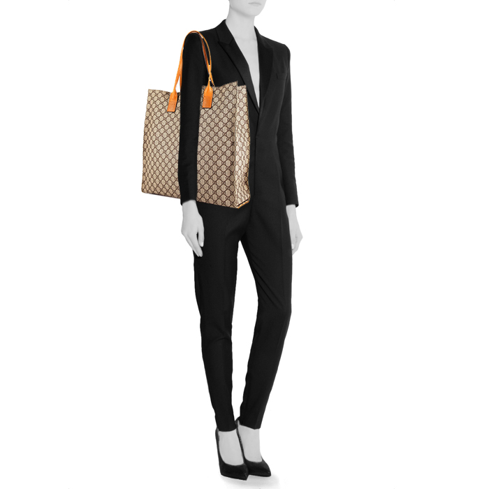 Bolso de mano Gucci en lona Monogram beige y cuero naranja - Detail D1