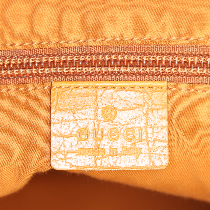 Gucci handbag in beige monogram canvas and orange leather - Detail D3