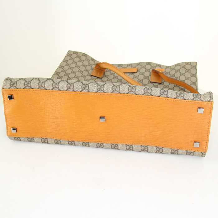 Sac à main Gucci en toile monogram beige et cuir orange - Detail D4
