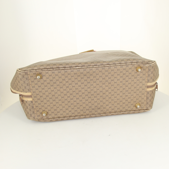 Valise Gucci Gucci Vintage en toile monogram enduite beige et cuir naturel - Detail D4