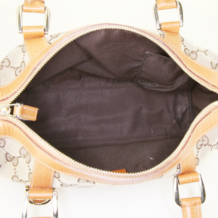 Bolso de mano Gucci en lona Monogram beige y cuero naranja - Detail D2
