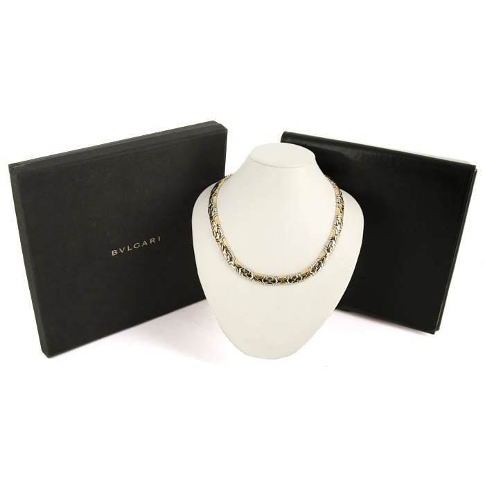 Half-articulated Bulgari Alveare 1990's necklace in yellow gold and stainless steel - Detail D2