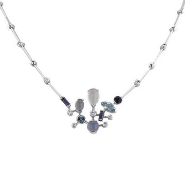 Collana mobile Cartier Meli Melo in oro bianco,  pietre colorate blu e diamanti