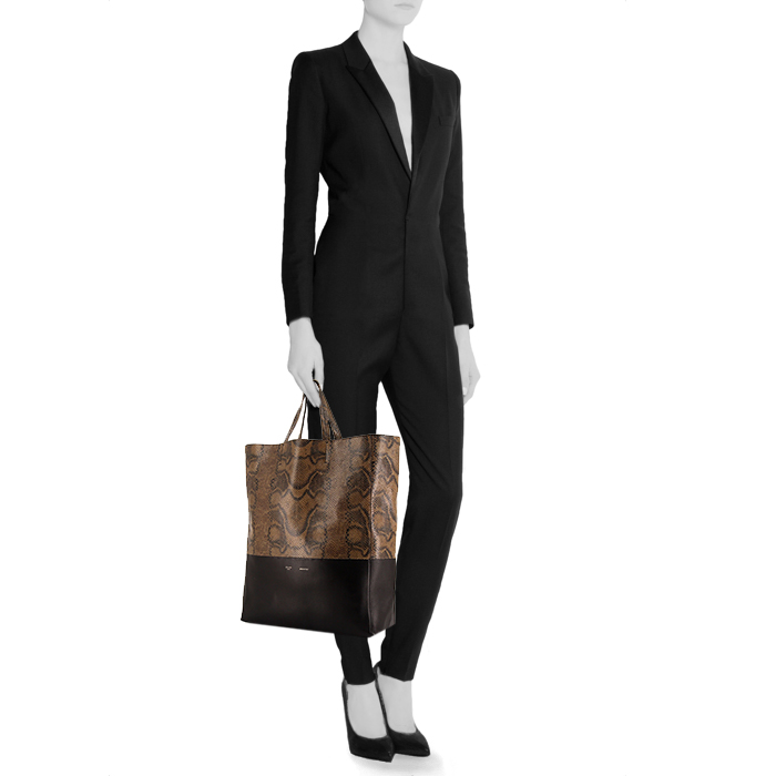 Sac cabas Celine en python marron et cuir noir - Detail D1