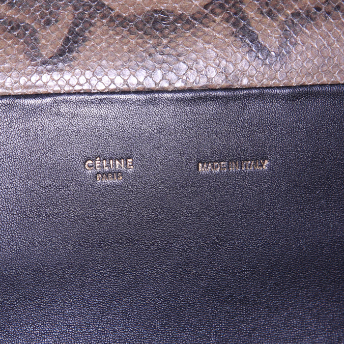 Celine shopping bag in brown python and black leather - Detail D3