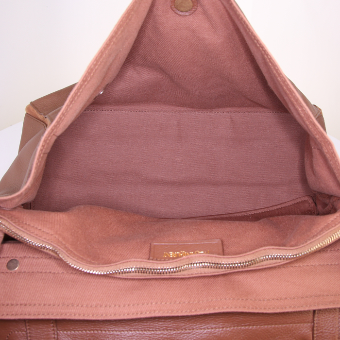 Borsa Yves Saint Laurent Muse Two in pelle marrone e tela marrone - Detail D3