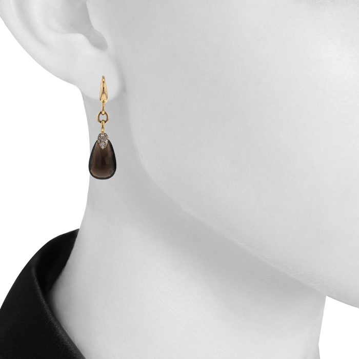 Pomellato Pin Up pendants earrings in yellow gold,  diamonds and smoked quartz