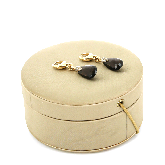 Pomellato Pin Up pendants earrings in yellow gold,  diamonds and smoked quartz - Detail D2