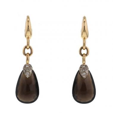Paire de pendants d'oreilles Pomellato Pin Up en or jaune,  diamants et quartz fumé