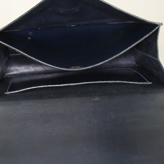 Sac porté épaule ou main Hermès en cuir box bleu-marine - Detail D2