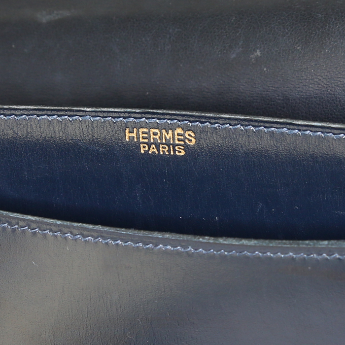 Sac porté épaule ou main Hermès en cuir box bleu-marine - Detail D3
