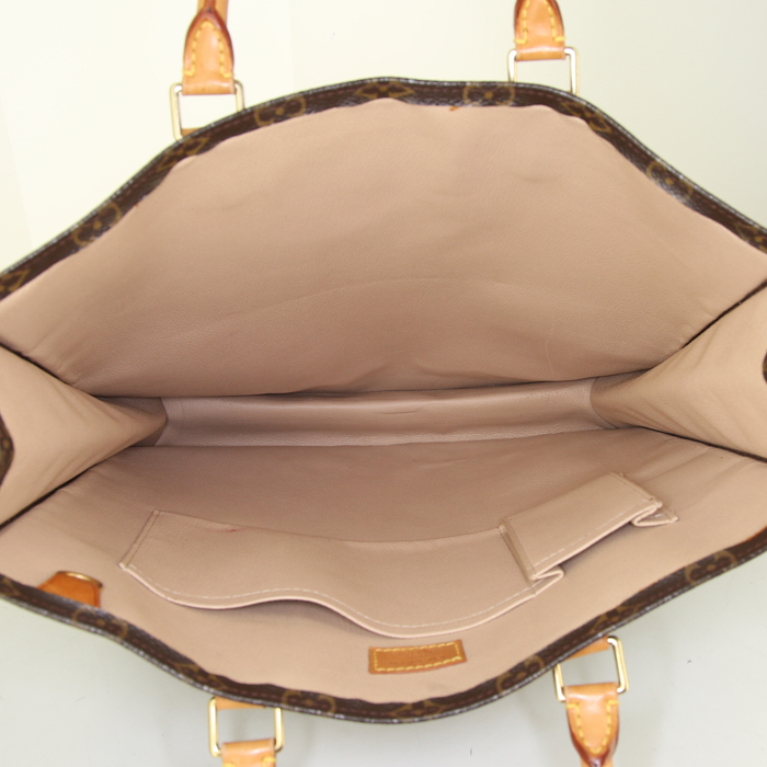Shopping bag Louis Vuitton Louis Vuitton Sac Plat in tela monogram cerata marrone e pelle naturale - Detail D2