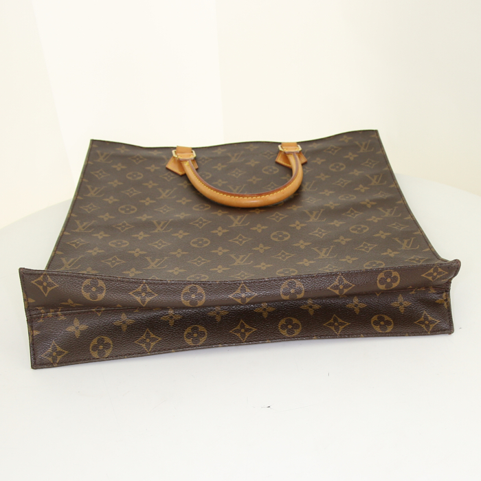 Shopping bag Louis Vuitton Louis Vuitton Sac Plat in tela monogram cerata marrone e pelle naturale - Detail D4