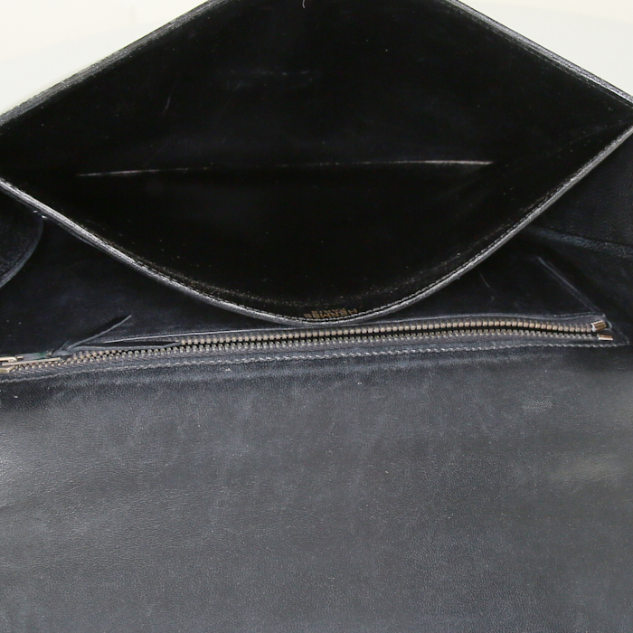 Sac porté épaule ou main Hermès en cuir box noir - Detail D2