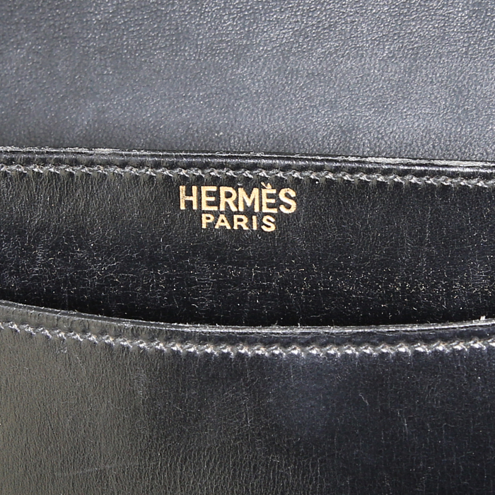 Borsa da spalla o a mano Hermès in pelle box nera - Detail D3