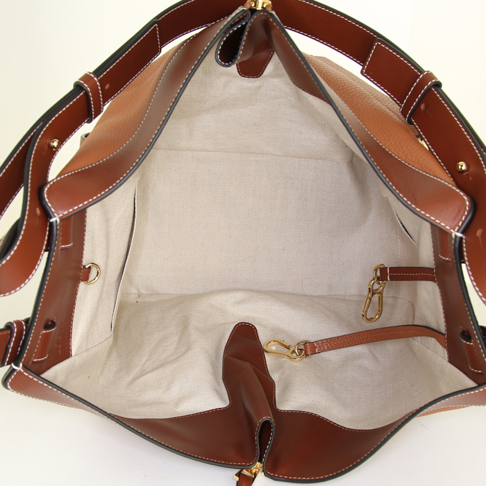 Loewe Hammock large model handbag in brown and chocolate brown bicolor leather - Detail D2