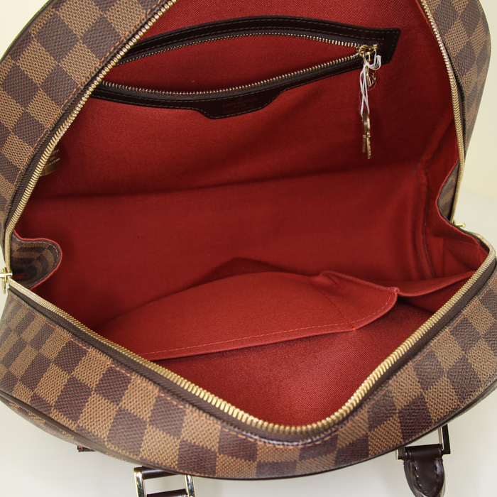 Borsa Louis Vuitton Nolita in tela a scacchi marrone e pelle marrone - Detail D2