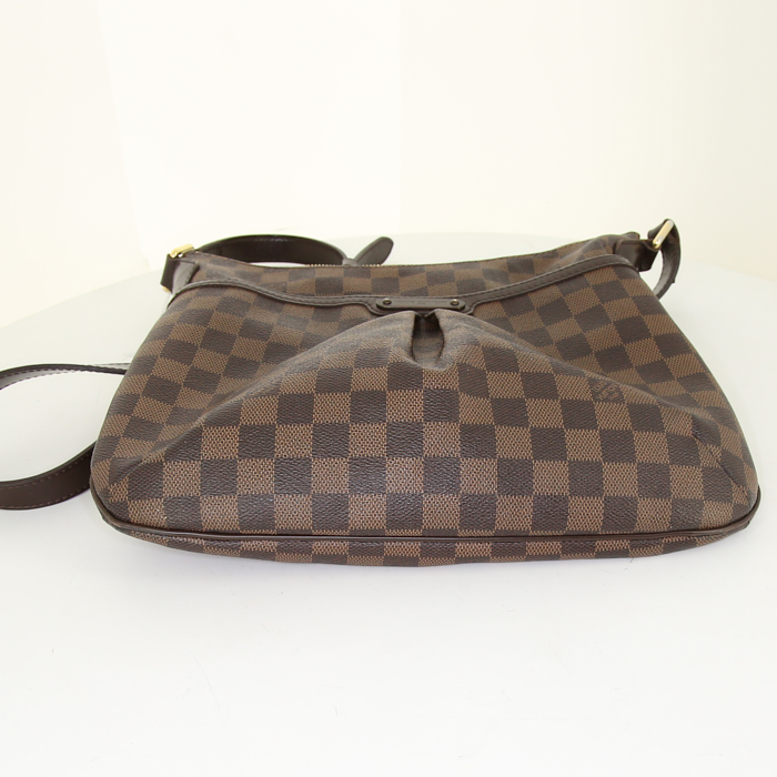 Sac bandoulière Louis Vuitton Bloomsbury en toile damier enduite marron et cuir marron - Detail D4