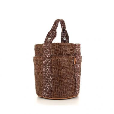 Borsa Hermès in rafia marrone intrecciata e pelle naturale