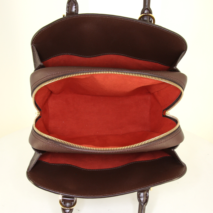 Sac à main Louis Vuitton en toile damier ébène et cuir marron - Detail D2