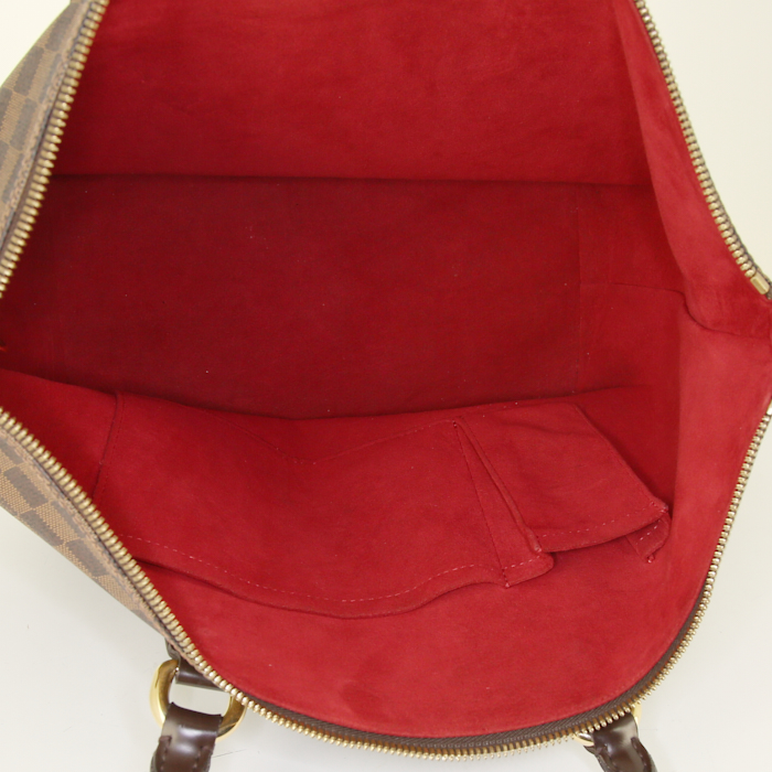 Borsa Louis Vuitton Saleya in tela a scacchi marrone e pelle marrone - Detail D2