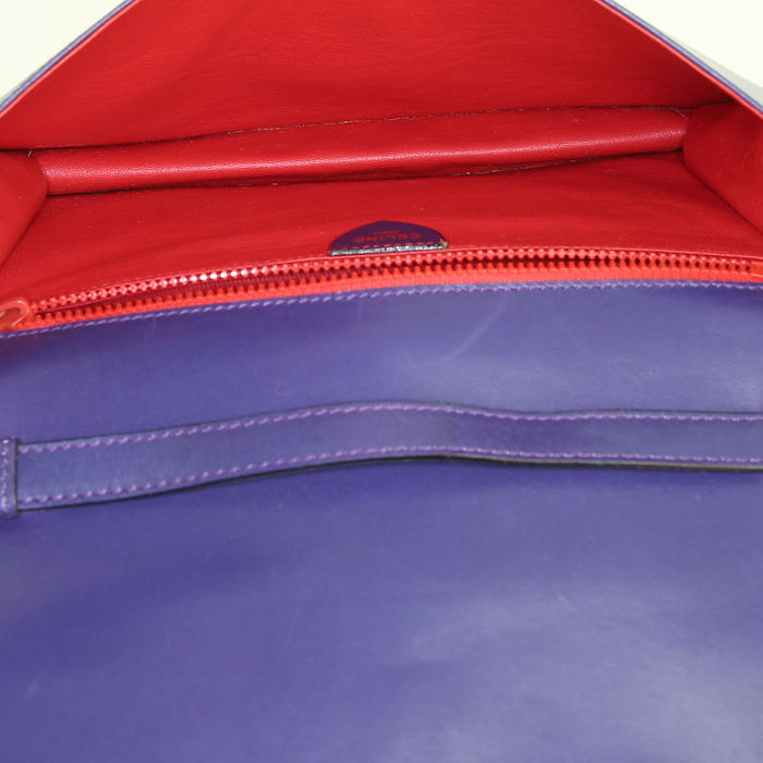 Bolso bandolera Celine en cuero bicolor verde pino y violeta - Detail D2