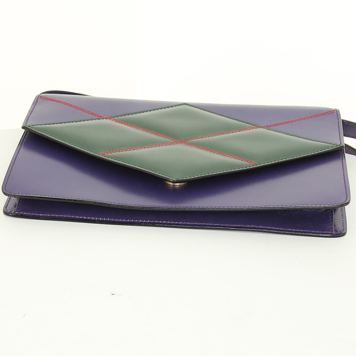 Sac bandoulière Celine en cuir bicolore vert-sapin et violet - Detail D4