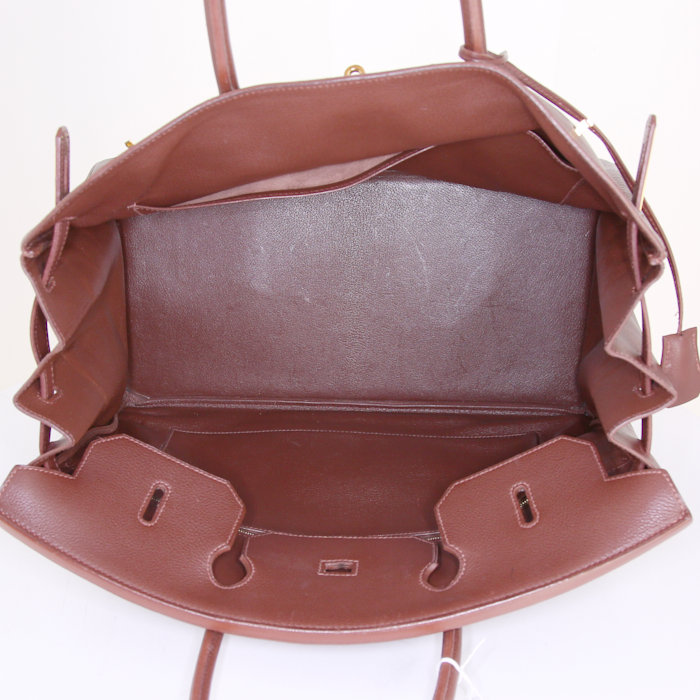 Hermes Birkin 40 cm handbag in chocolate brown togo leather - Detail D2