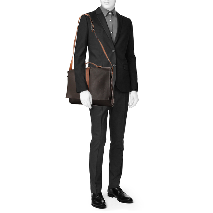 Hermès briefcase in dark brown togo leather and brown leather - Detail D2