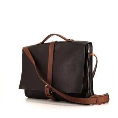 Borsa portadocumenti Hermès in pelle togo marrone scuro e pelle marrone