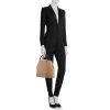 Shopping bag Hermès Cabag in tela color talpa e pelle Fjord marrone - Detail D1 thumbnail