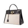 Hermes Kelly 32 cm handbag in beige canvas and navy blue box leather - 00pp thumbnail