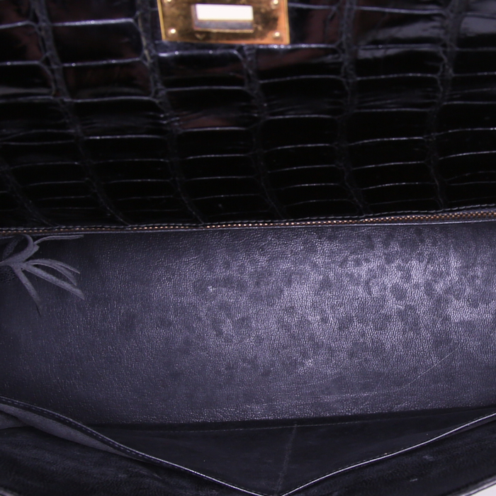Bolso de mano Hermes Kelly 32 cm en cocodrilo porosus negro - Detail D3