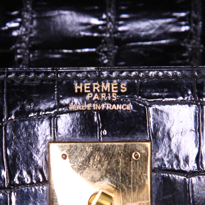 Bolso de mano Hermes Kelly 32 cm en cocodrilo porosus negro - Detail D4